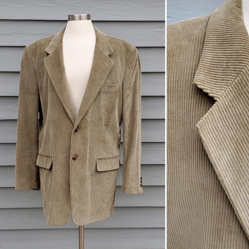 Vintage 70s Cords Western Boho Cowboy Tan Corduroy Blazer Coat Jacket 42‎ Long